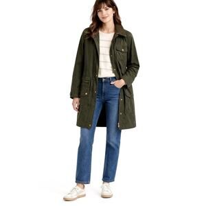 J Crew XS Waxed Cotton $240 Field Coat Long Military Hood Barn Jacket Army Green